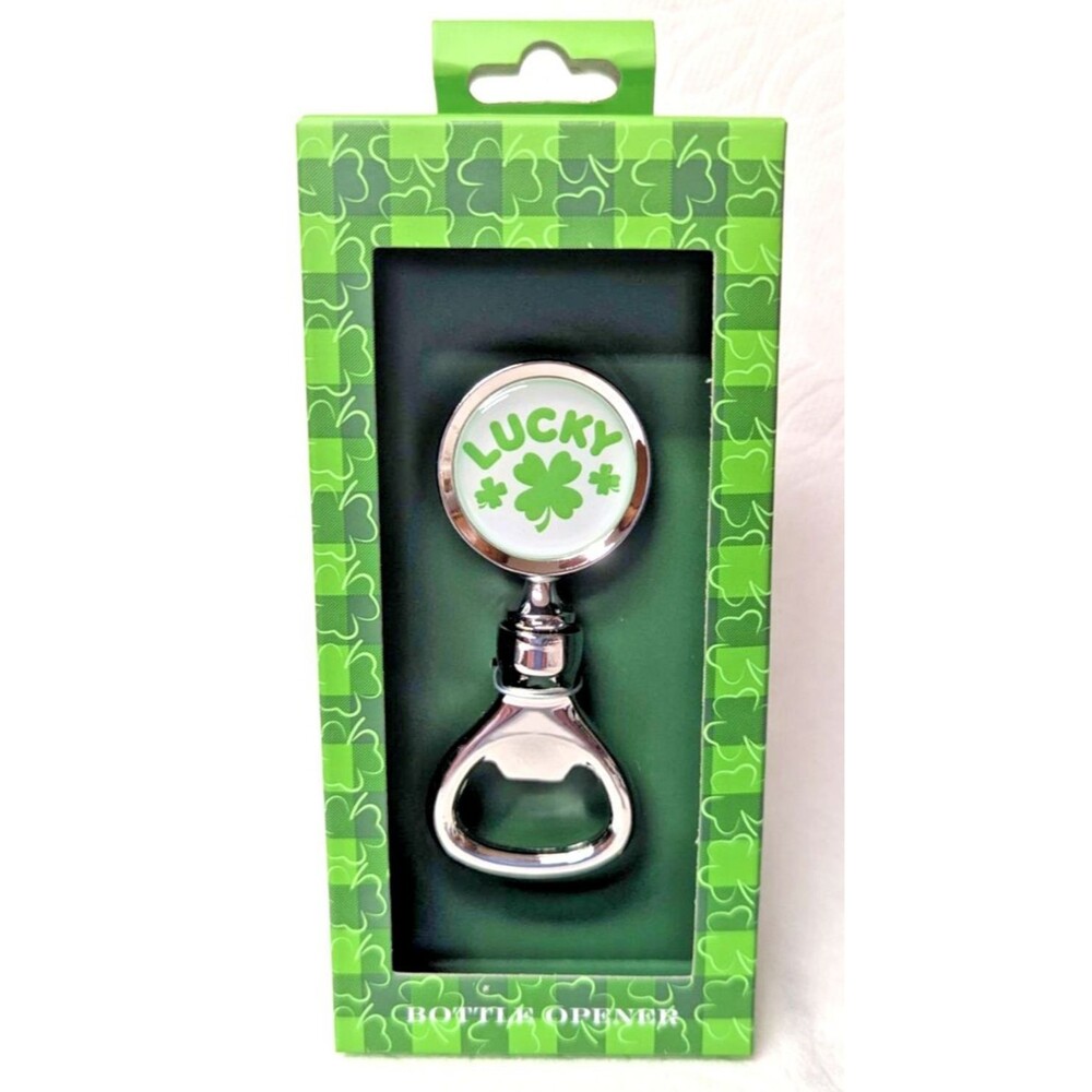 LUCKY Bottle Opener 4-Leaf Clover St. Patrick's Day Kitchen Barware Metal NIP